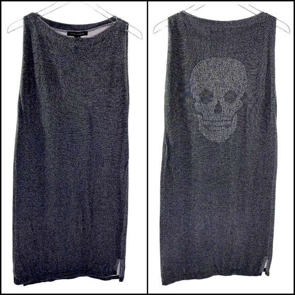 Skull Cashmere Graphic Thick Knit Heavyweight Muscle Tee Tank Top - Picture 2 of 9